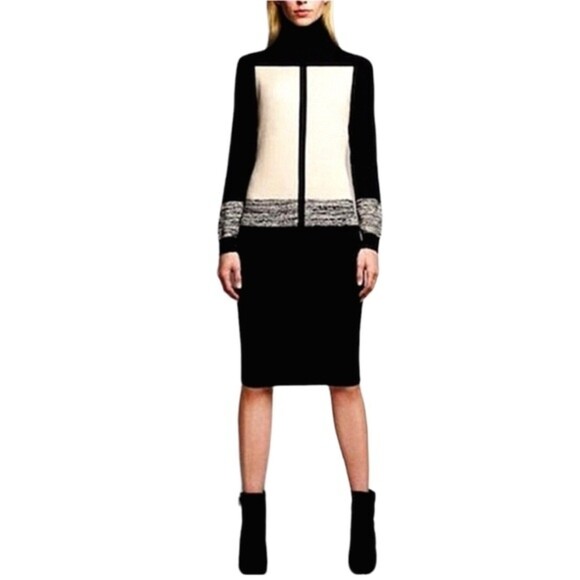 Narciso Rodriguez Colorblock Turtleneck Sweater Dress Black Cream Size Large - Picture 1 of 11